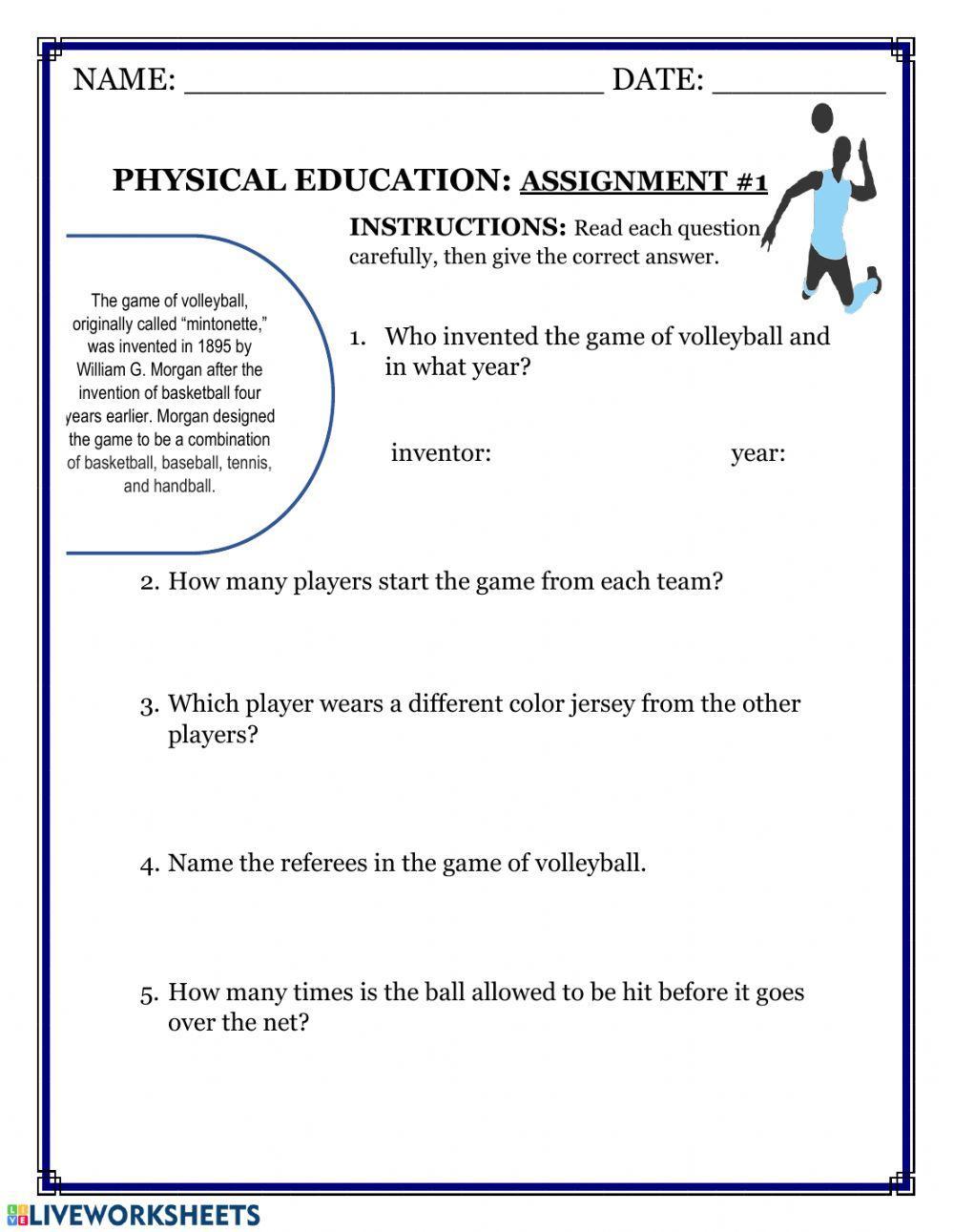 Mr. Lightbourne's Physical Education Assignment
