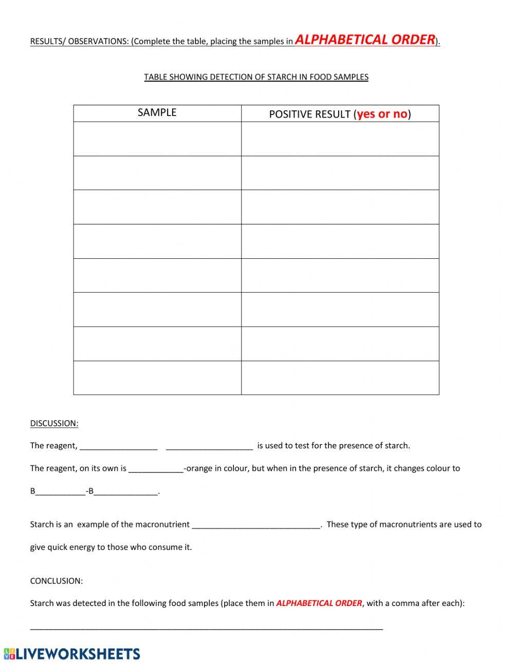 Interactive starch test