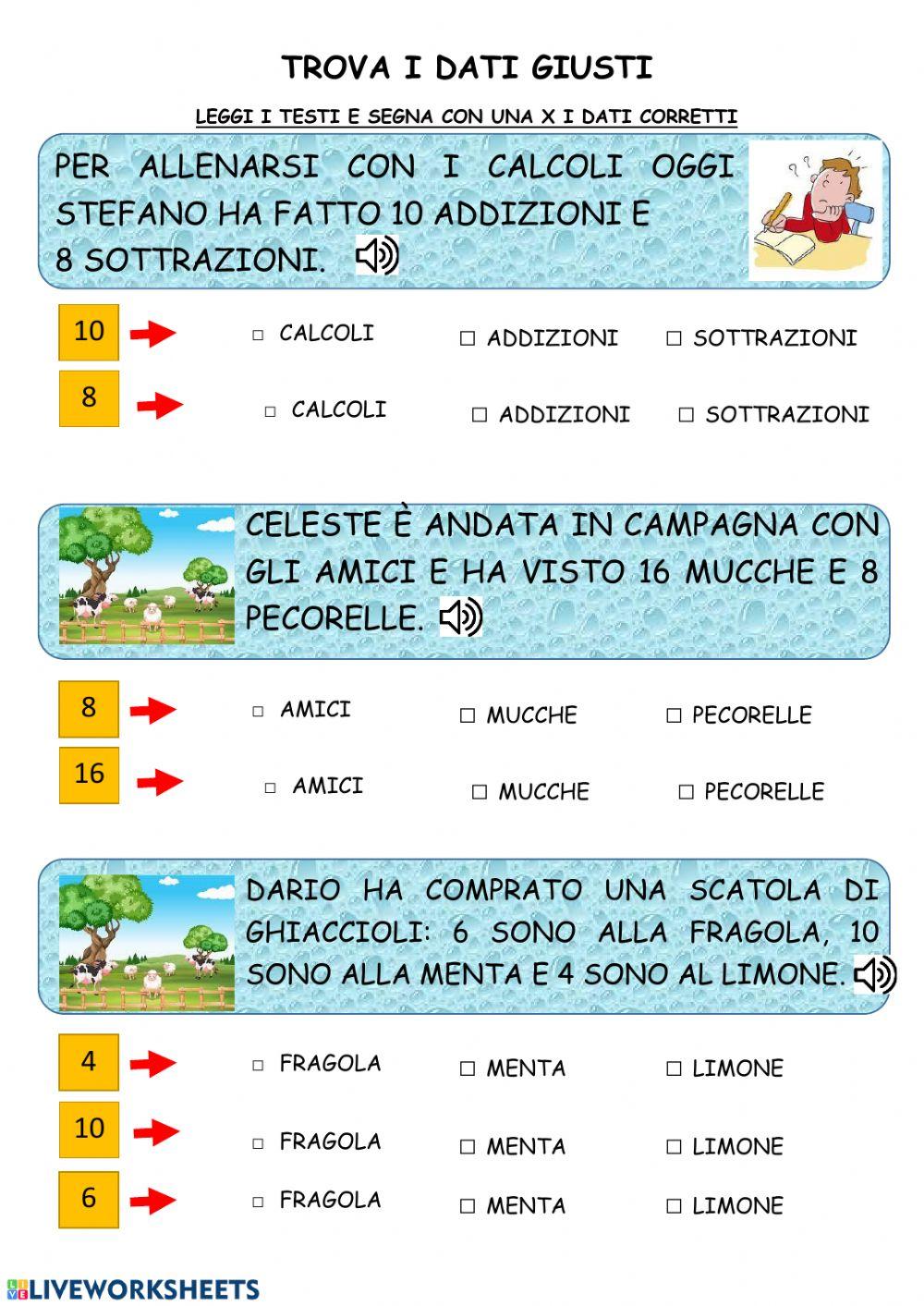 Dati problemi matematica classe prima