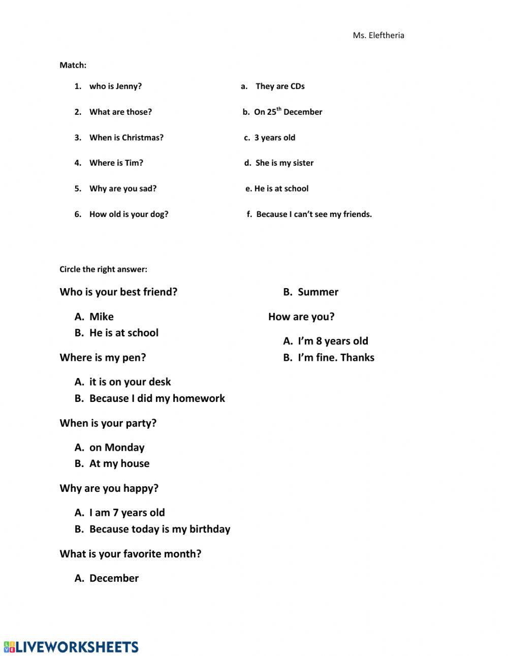 Wh words exercise | Live Worksheets