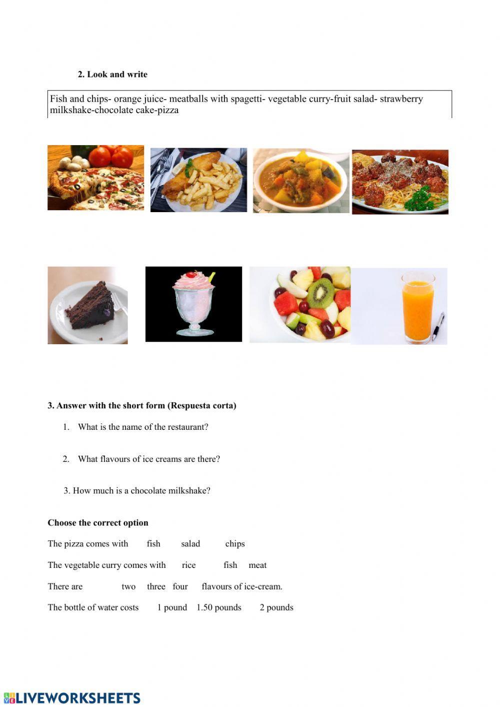 Food at the restaurant. Menu