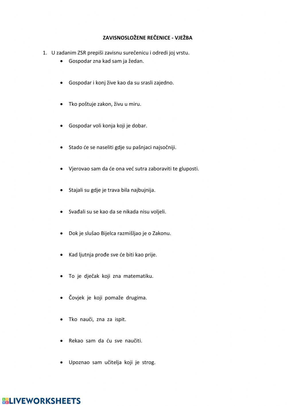 Zavisnosložene rečenice - vježba