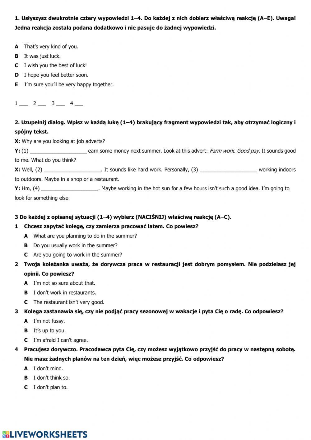 2) listening, reading, language functions