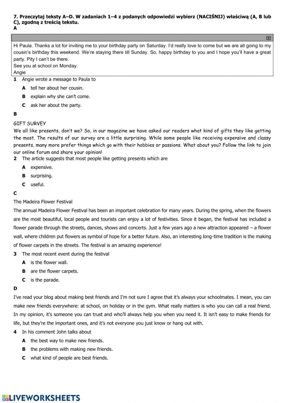 2) listening, reading, language functions
