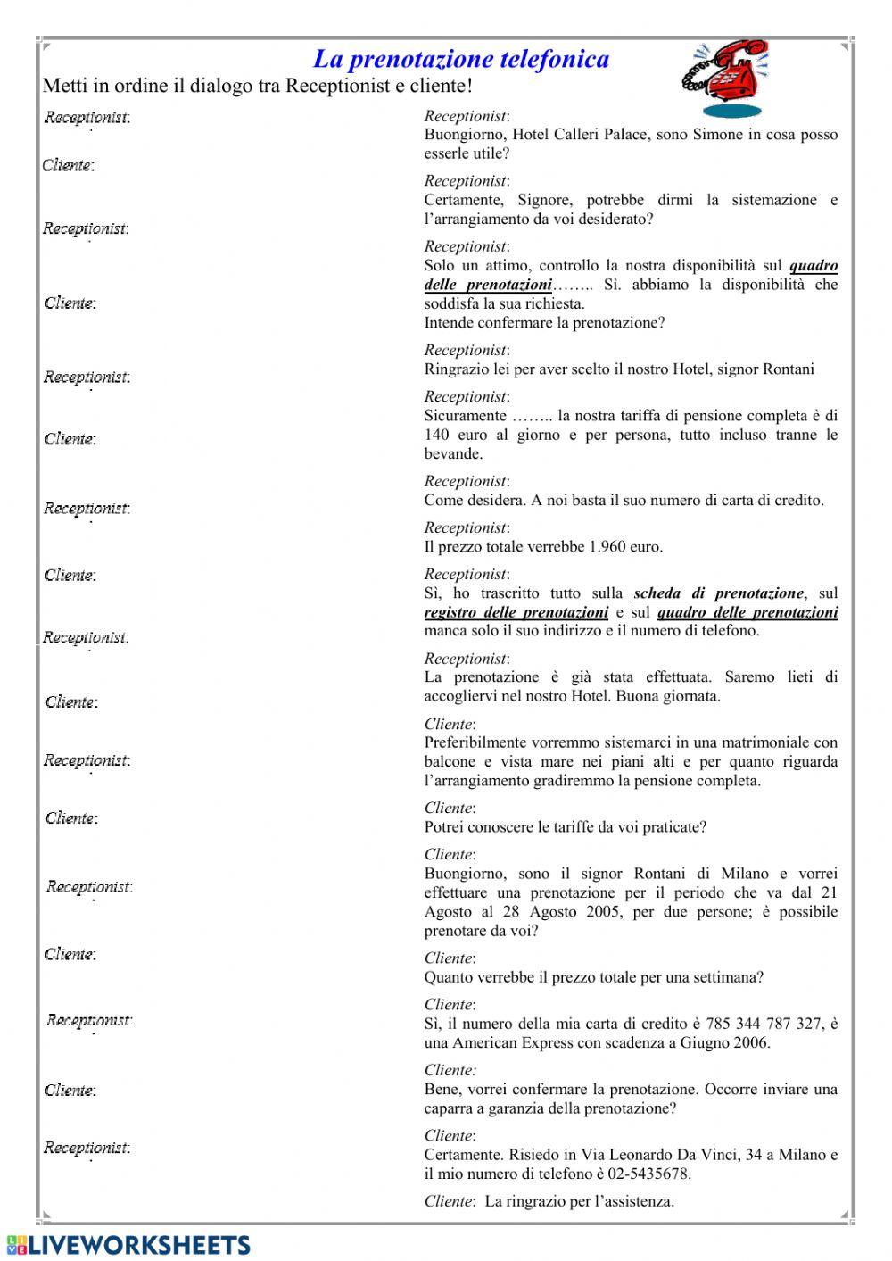 Dialogo la prenotazione telefonica