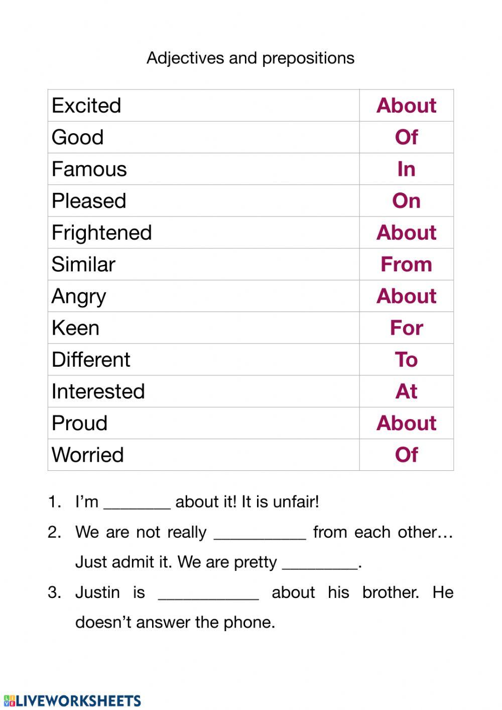 Adjectives and Prepositions