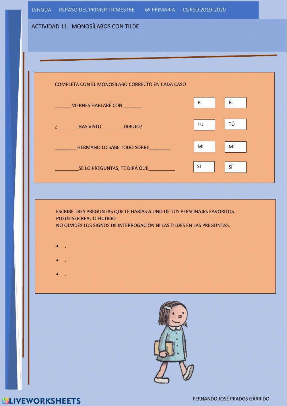 11 LENGUA REPASO Monosílabos con tilde