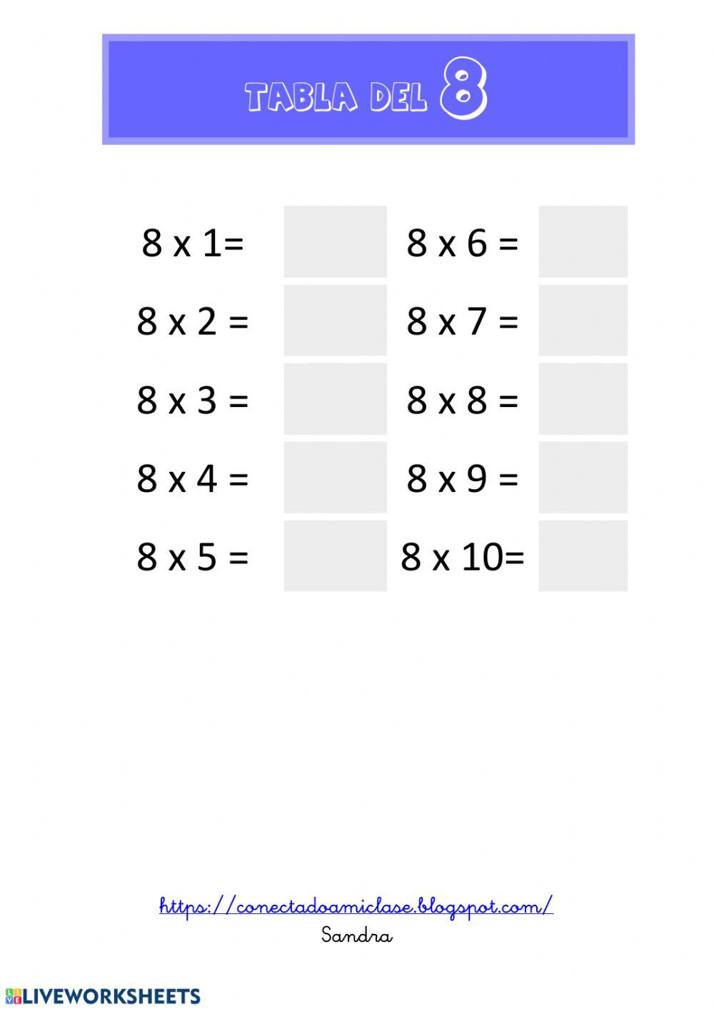 Tabla del 8 worksheet Live Worksheets