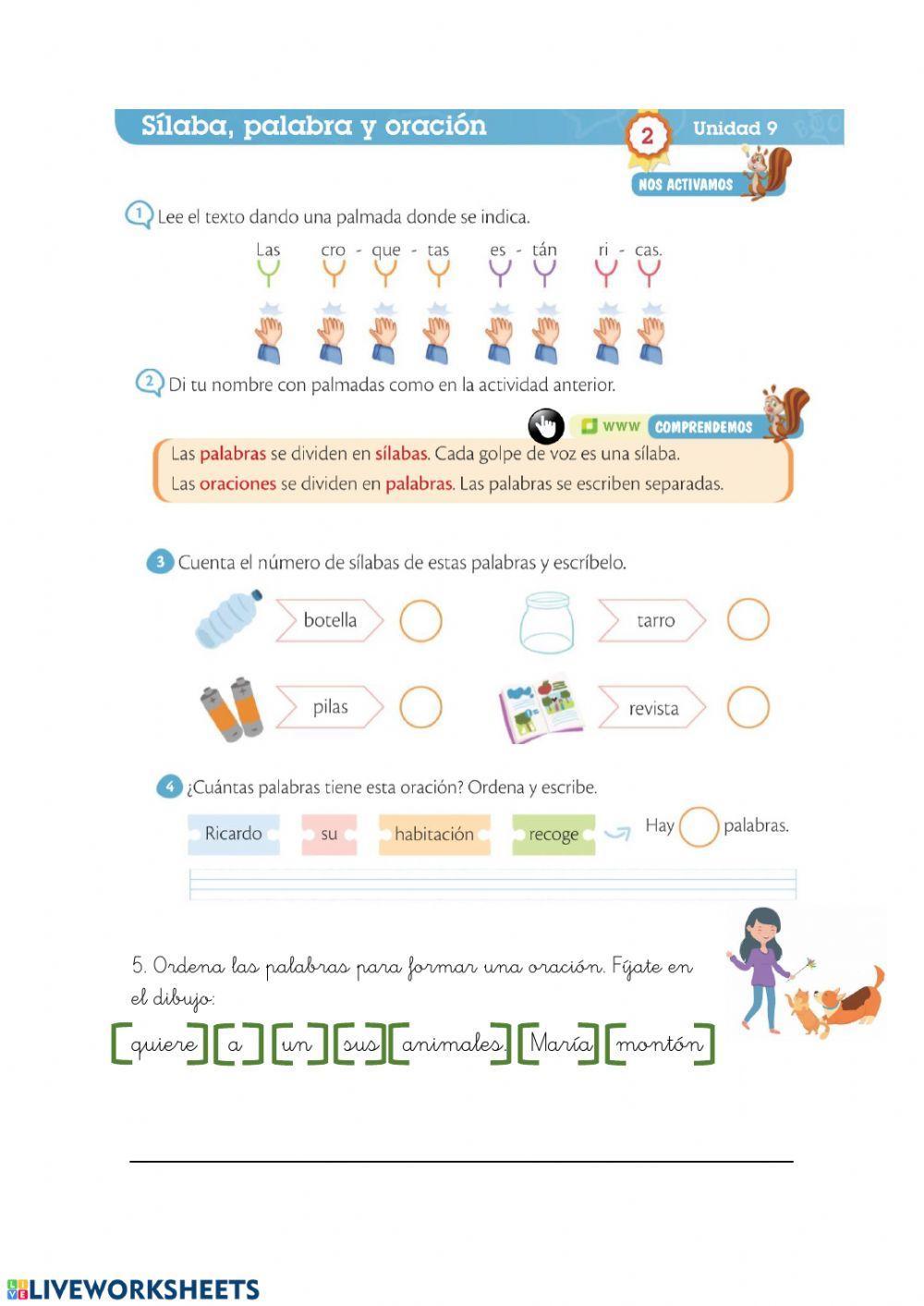 Sílaba, palabra y oración.