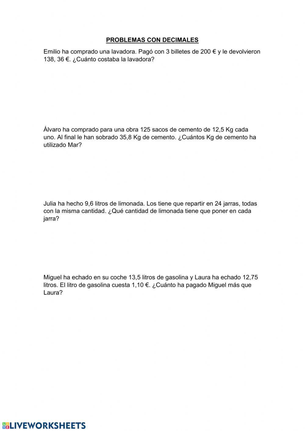 Problemas con decimales