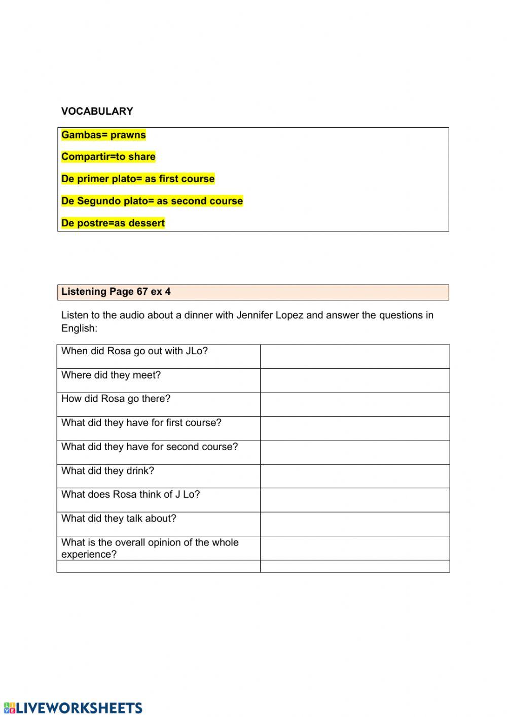 Y9 Food listenings and translations