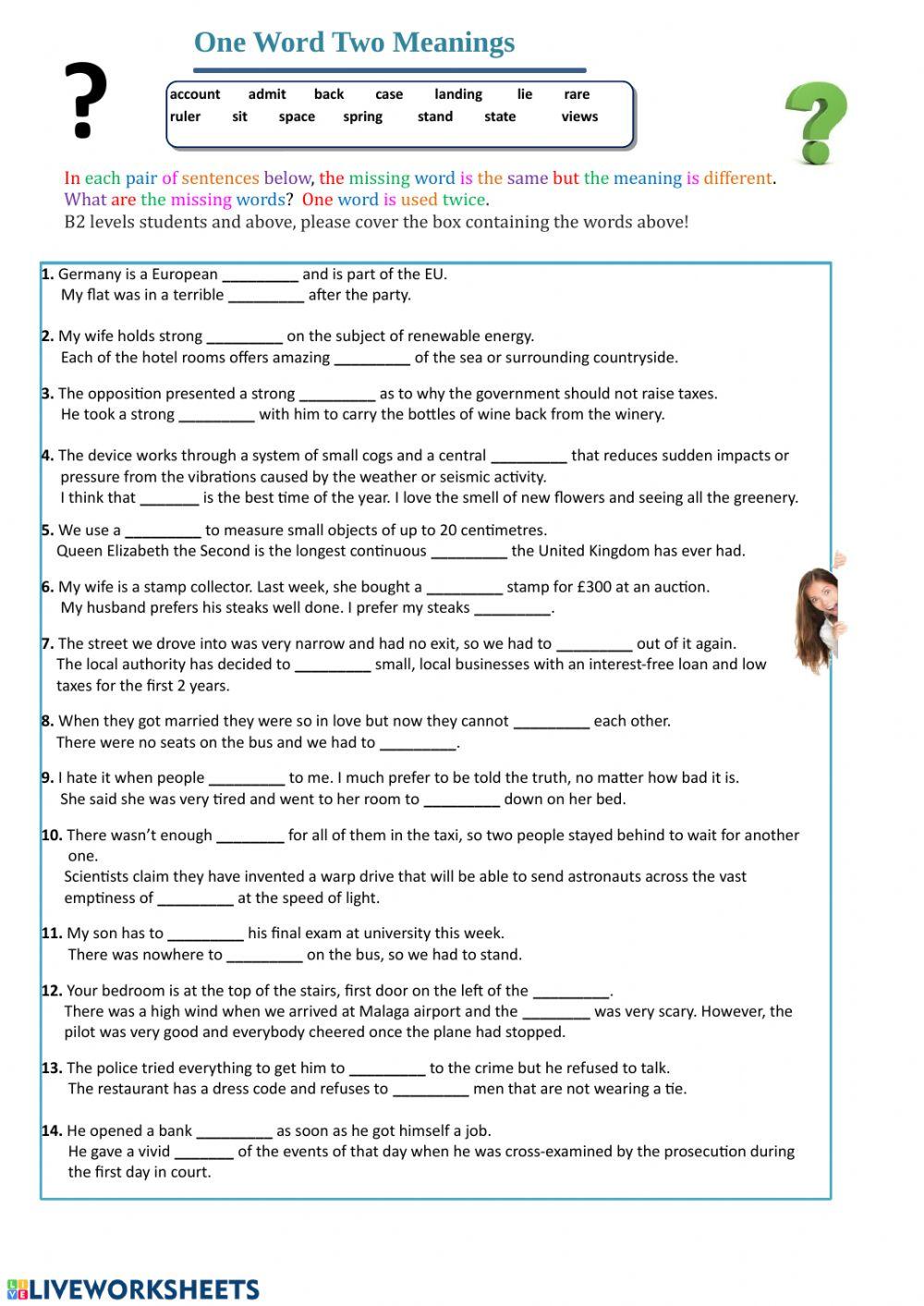 Double Meaning Words Online Exercise For Live Worksheets double-meaning-words-online-exercise-for-live-worksheets
