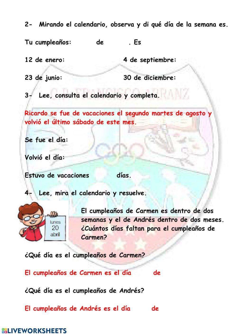 El calendario El calendario