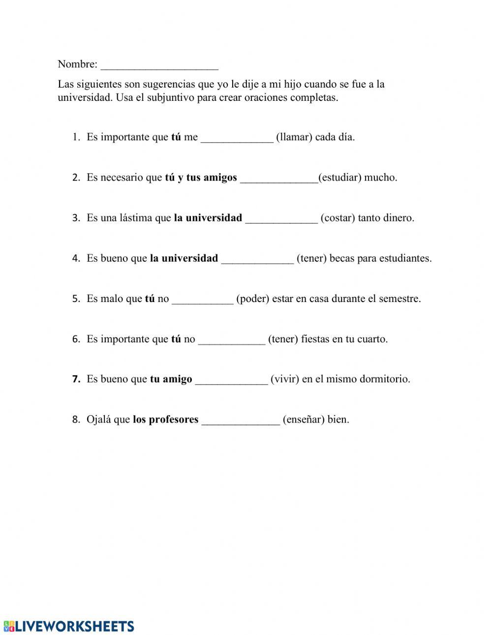 Subjuntivo Indicativo (Regular)