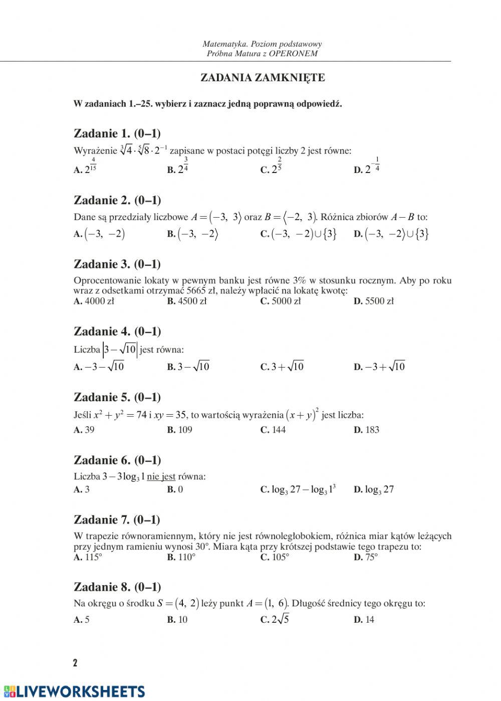 Próbna matura z matematyki