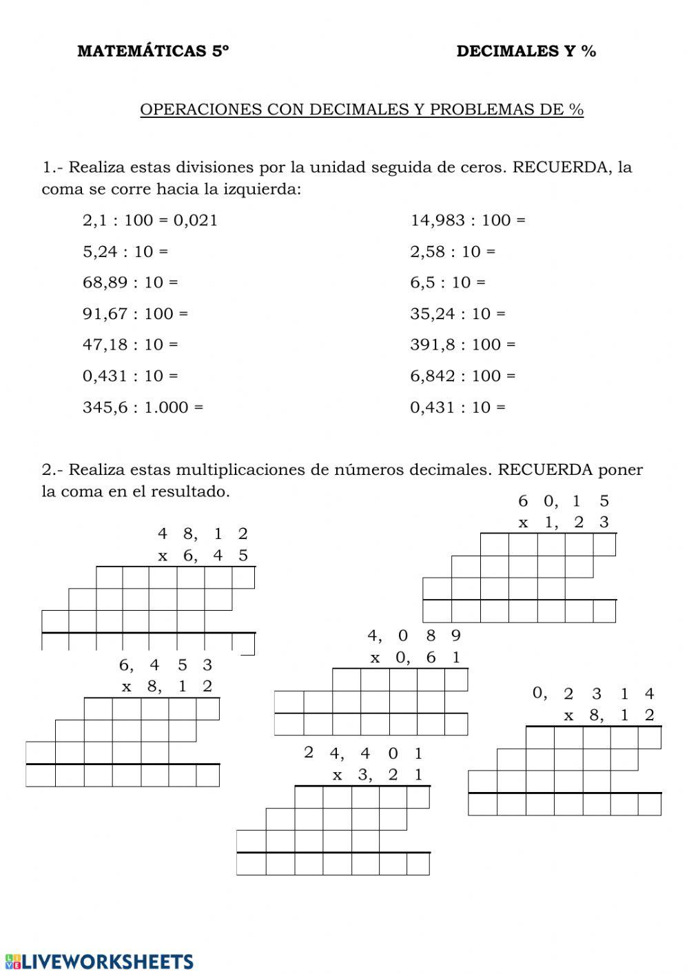 Decimales y porcentajes