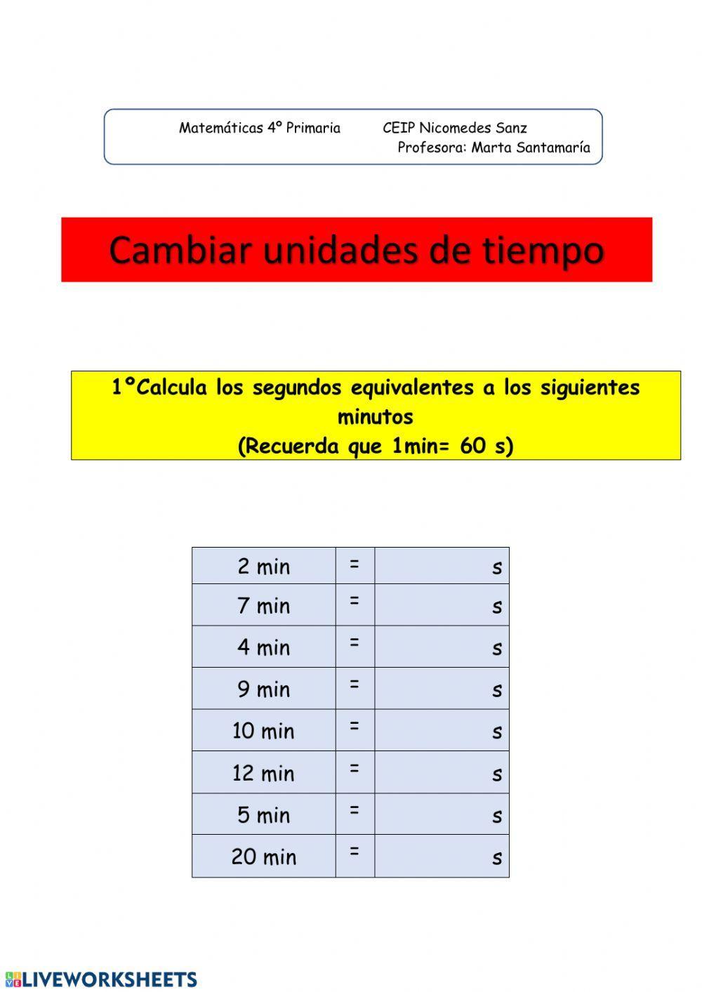 Cambios con unidades de medida de tiempo