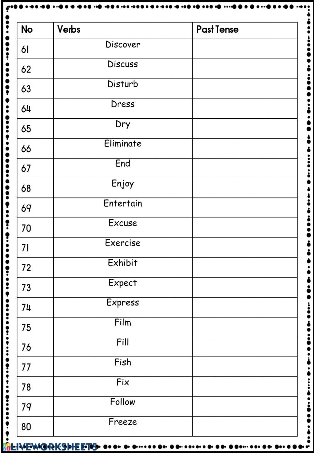 Verb Past Tense worksheet Live Worksheets