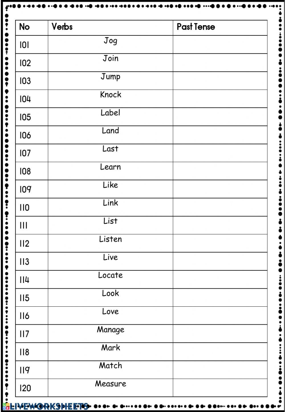 Verb Past Tense worksheet Live Worksheets