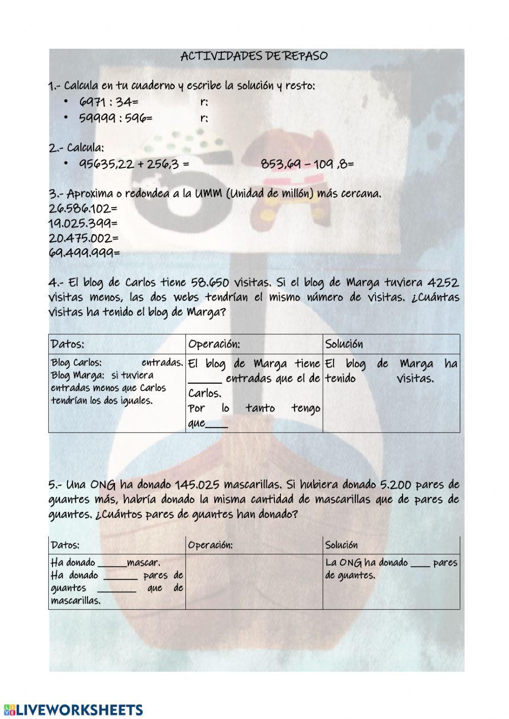 Repaso operaciones, redondeo, problemas