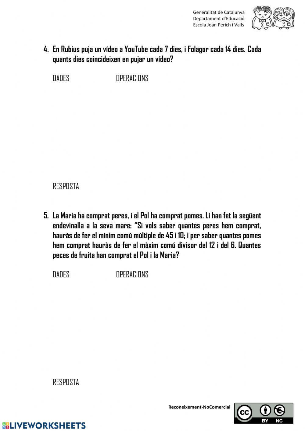 Exercicis i problemes de múltiples i divisors