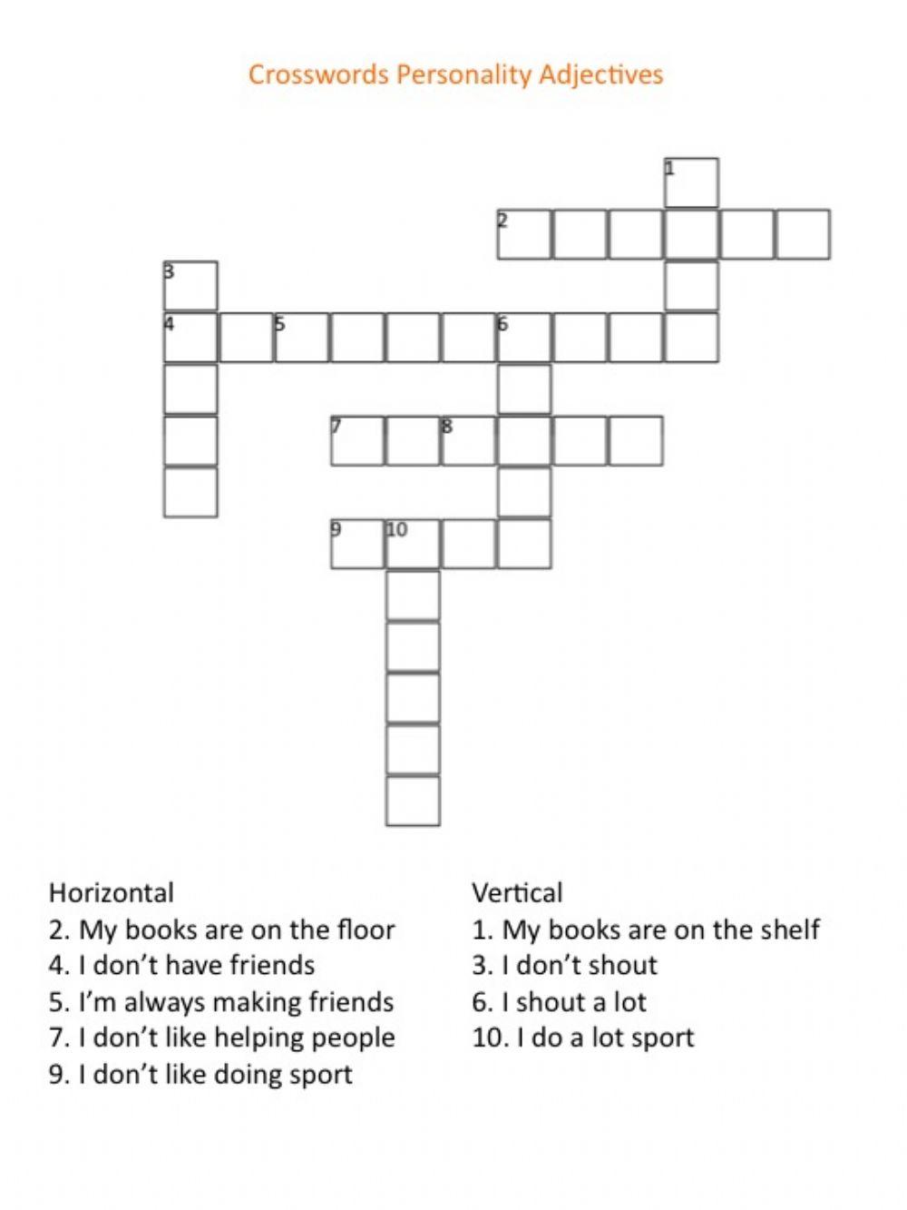 Crossword Personality Adjectives worksheet Live Worksheets