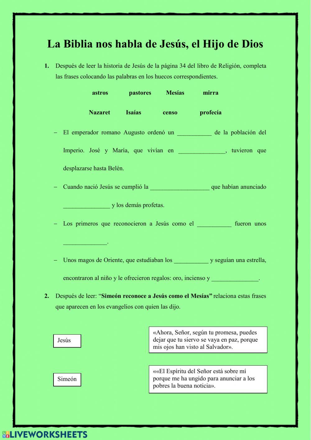 La Biblia nos habla de Jesús, el Hijo de Dios 6º