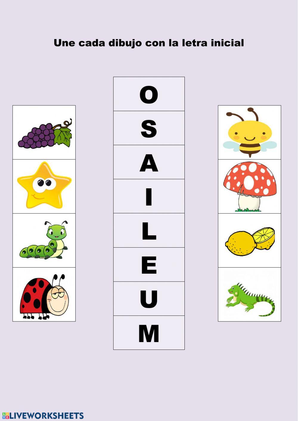 Une dibujos con letra inicial