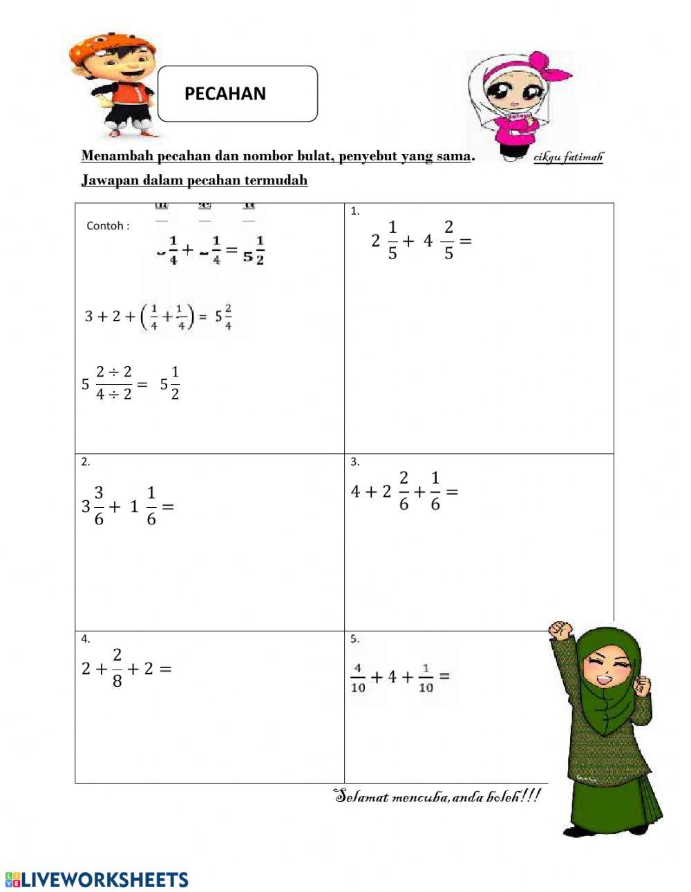 Tambah pecahan tahun 4