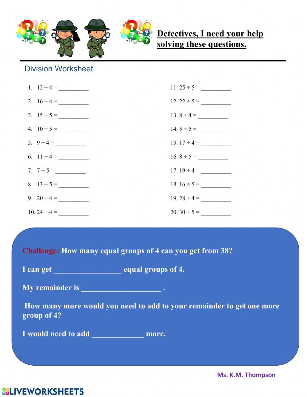Division by 4 and 5 with and without remainders