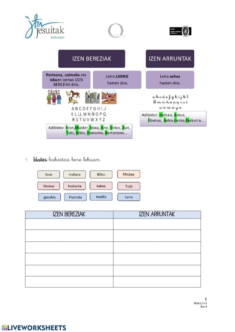 Izen bereziak eta arruntak