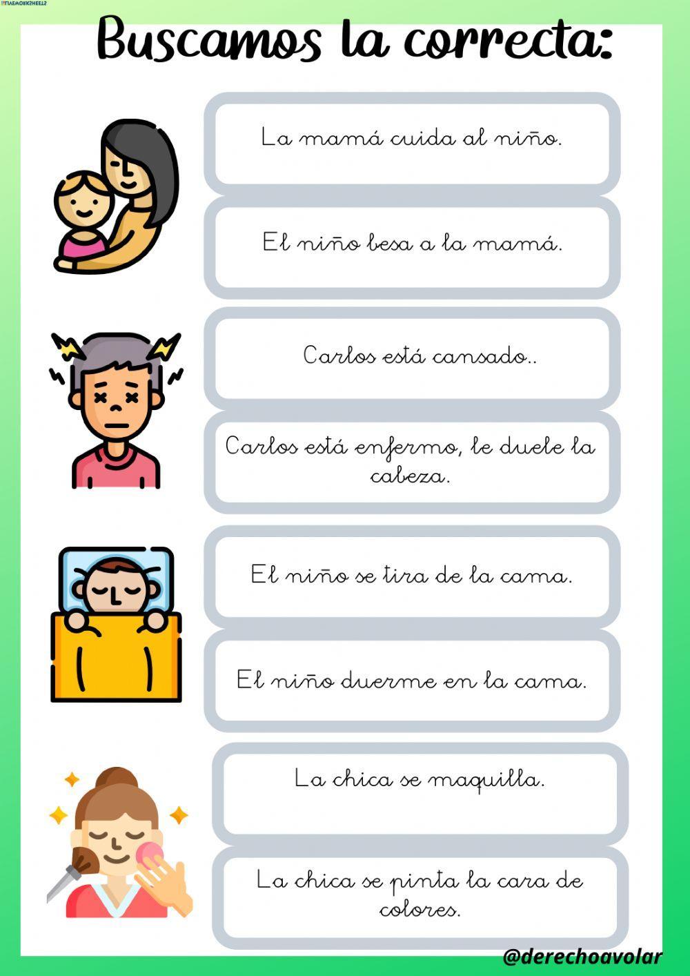 Lee y relaciona el dibujo con la frase adecuada