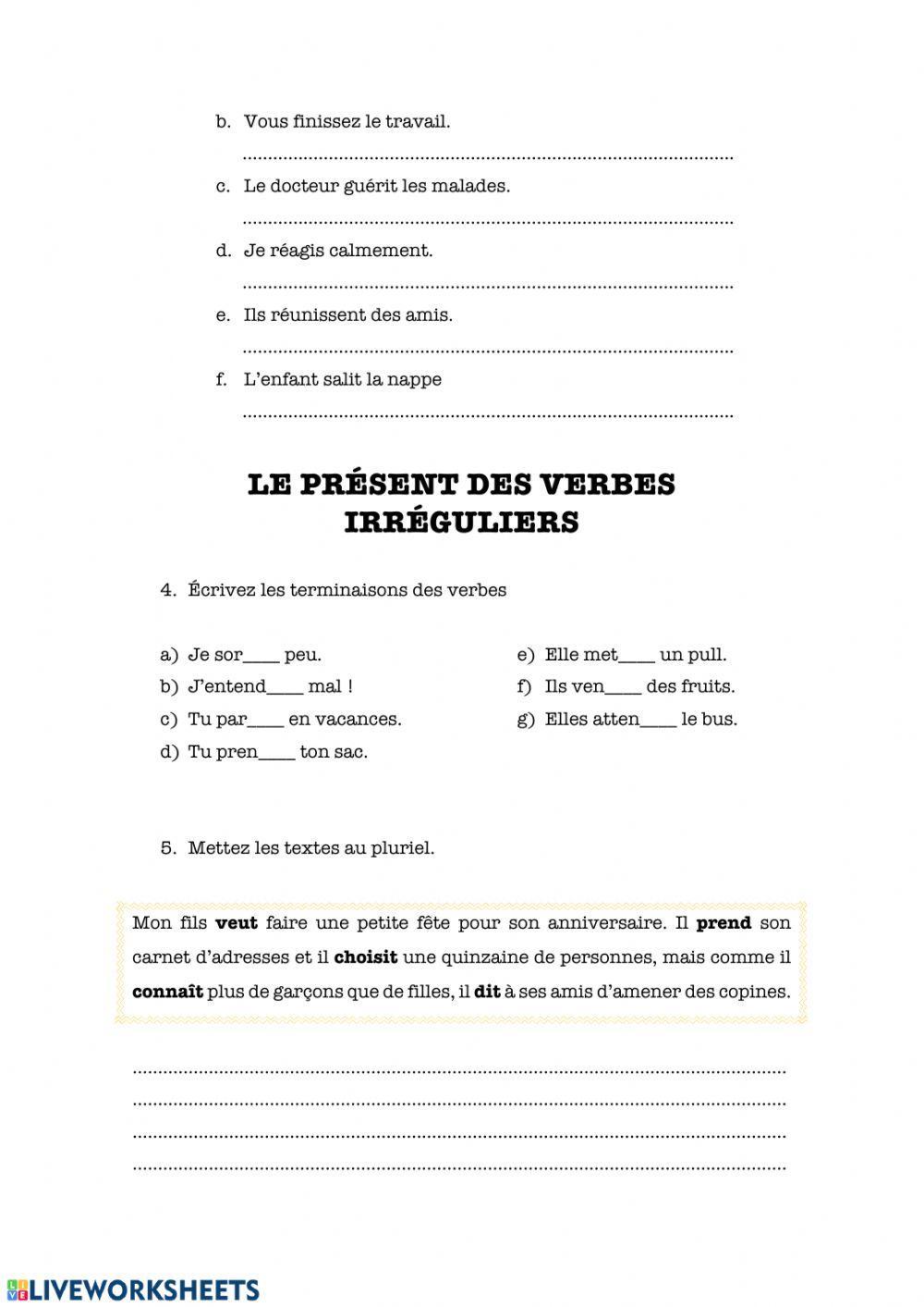 Verbes 2ème groupe + Irréguliers