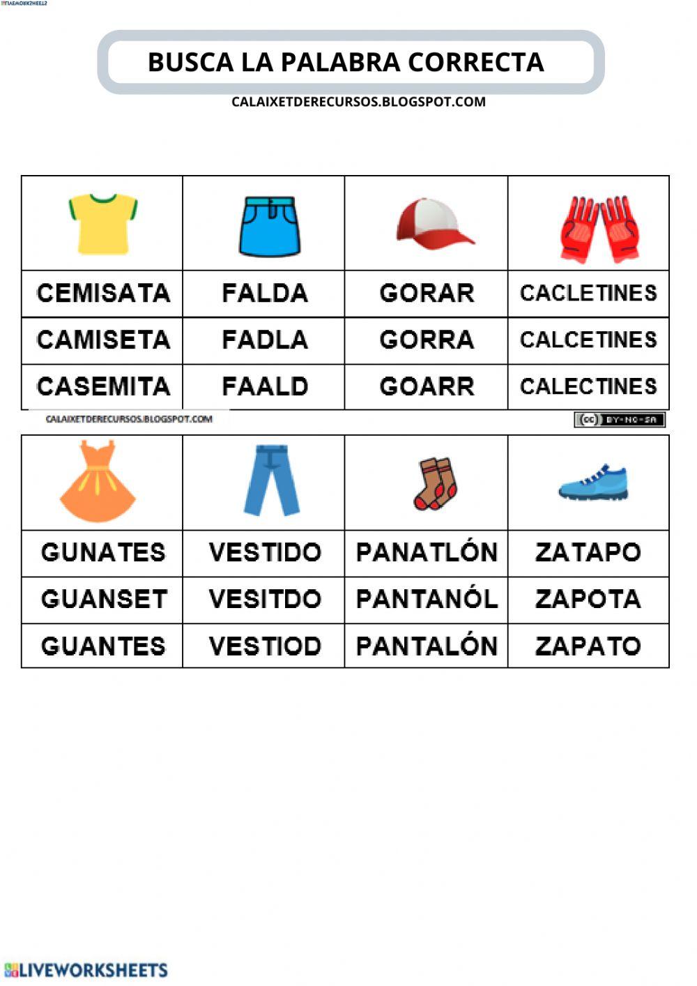 Busca la palabra correcta (ropa)