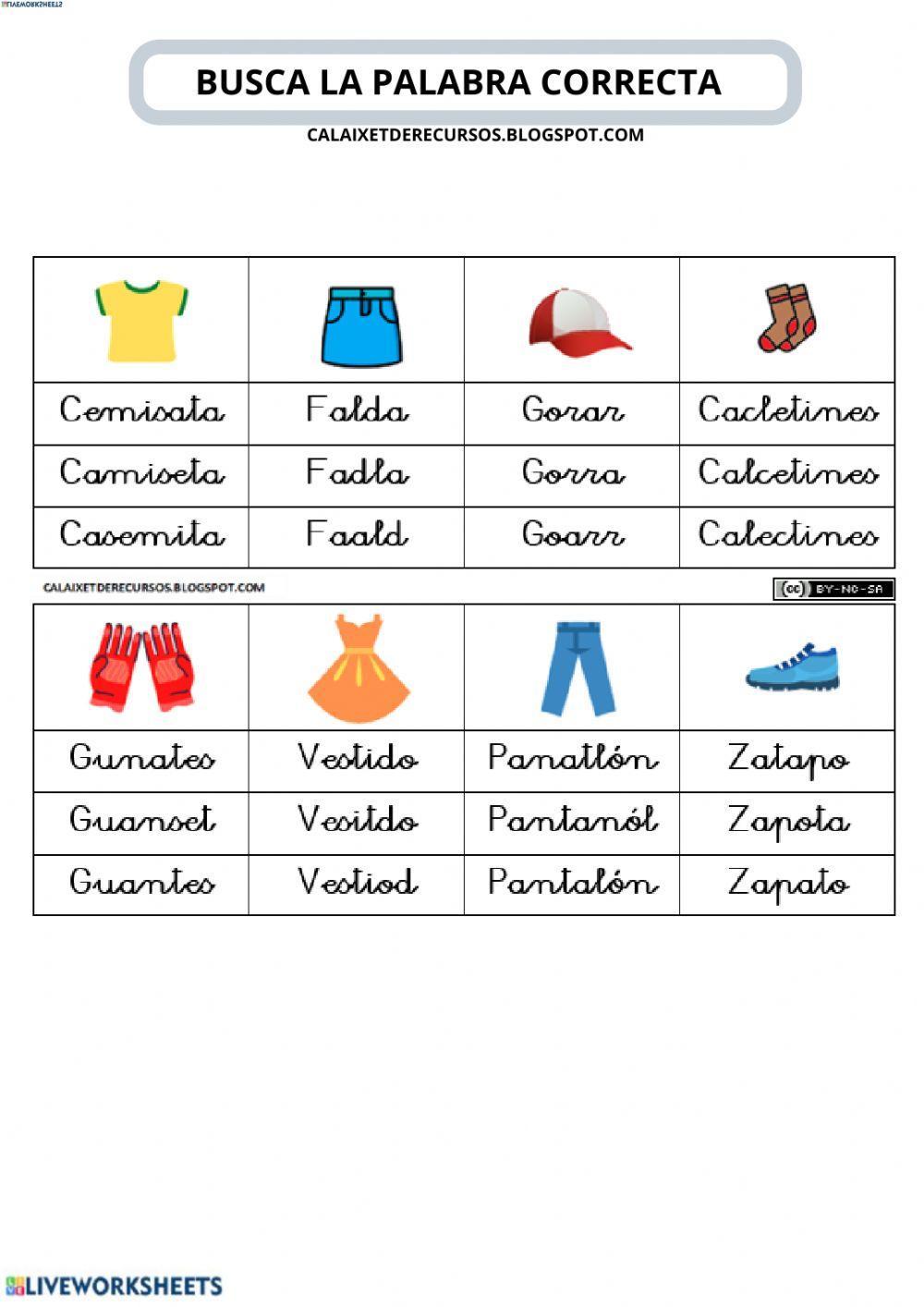 Busca la palabra correcta (ropa minuscula)