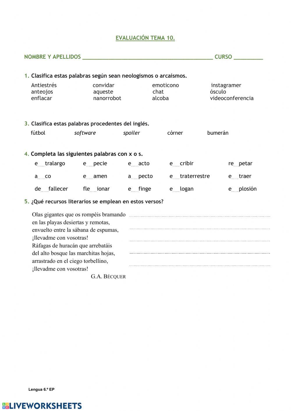 Tema 10 LCL. Sexto curso.