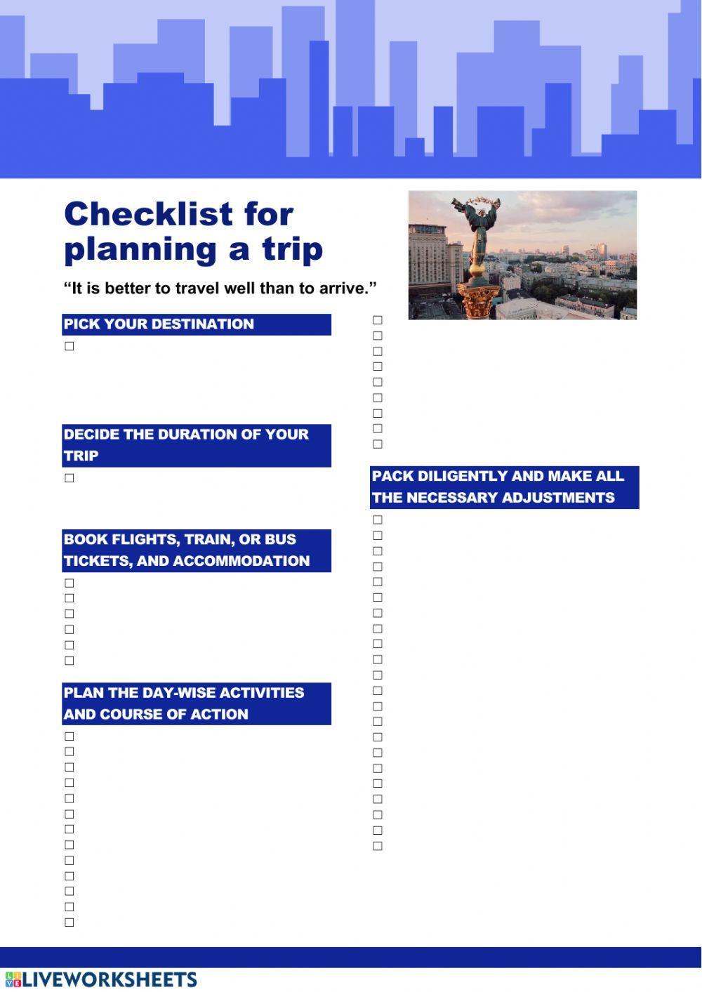 Checklist-planning a trip to Kyiv