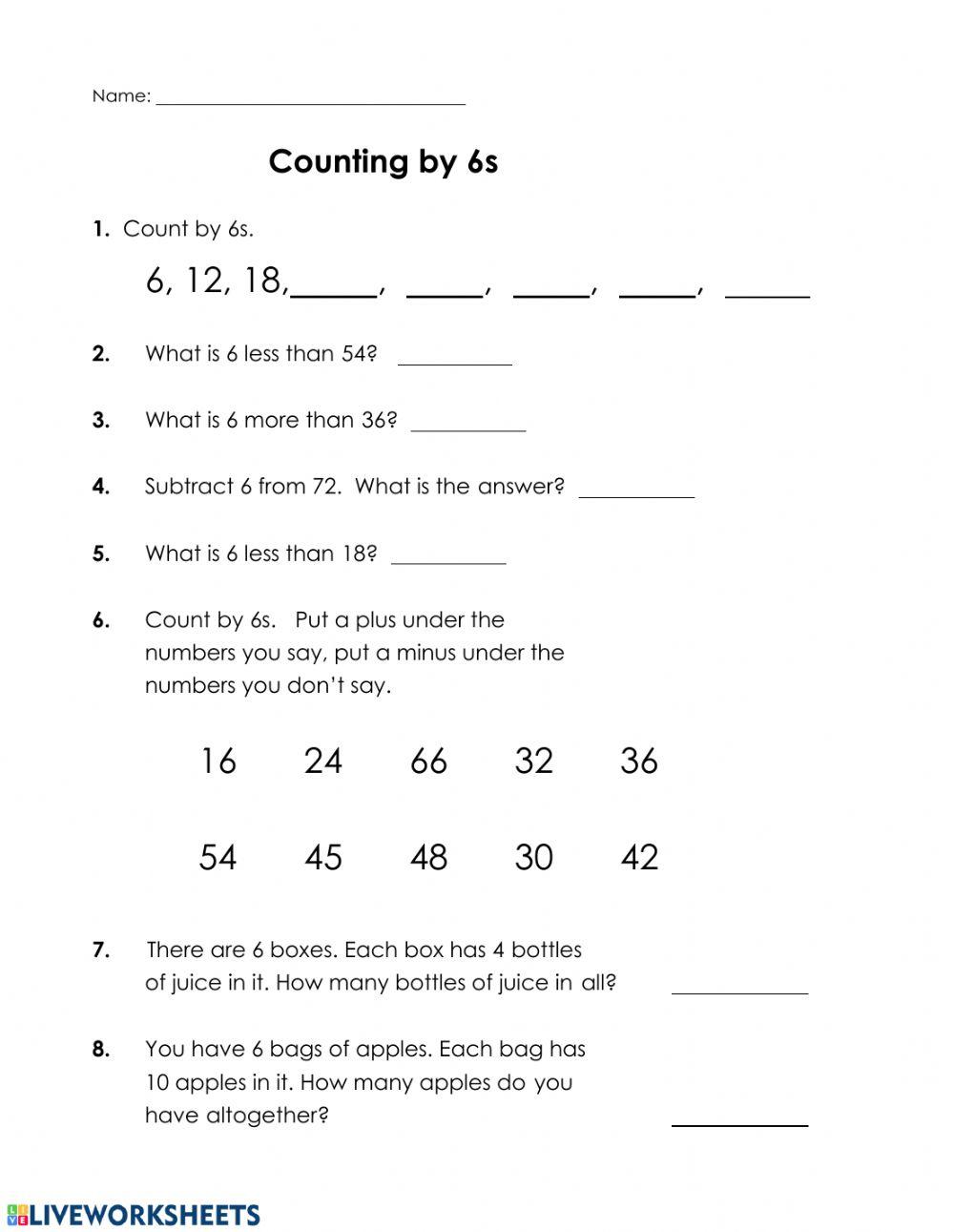 MA1-Monday (Counting by 6s)