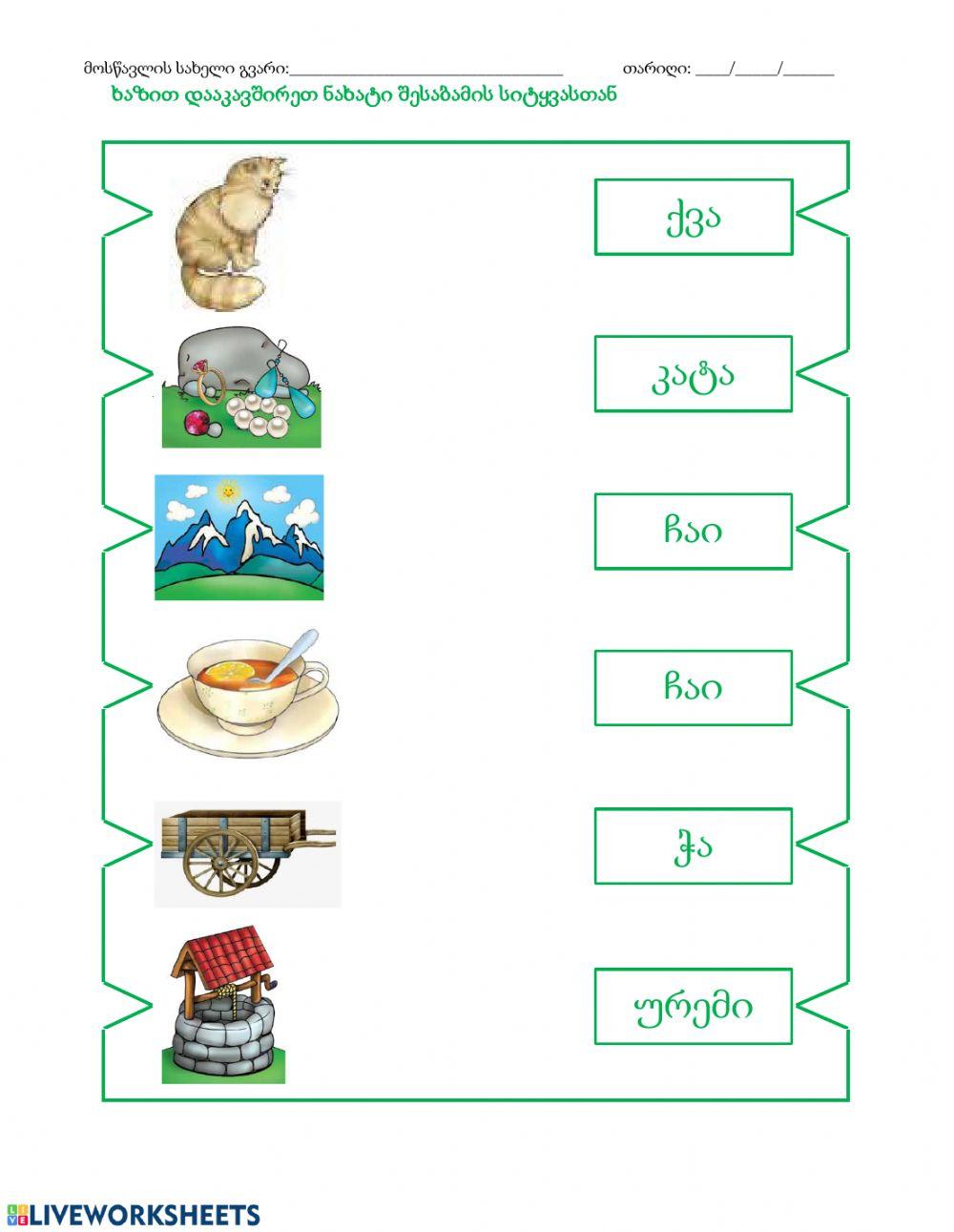 Შეუსაბამეთ სიტყვას ნახატი