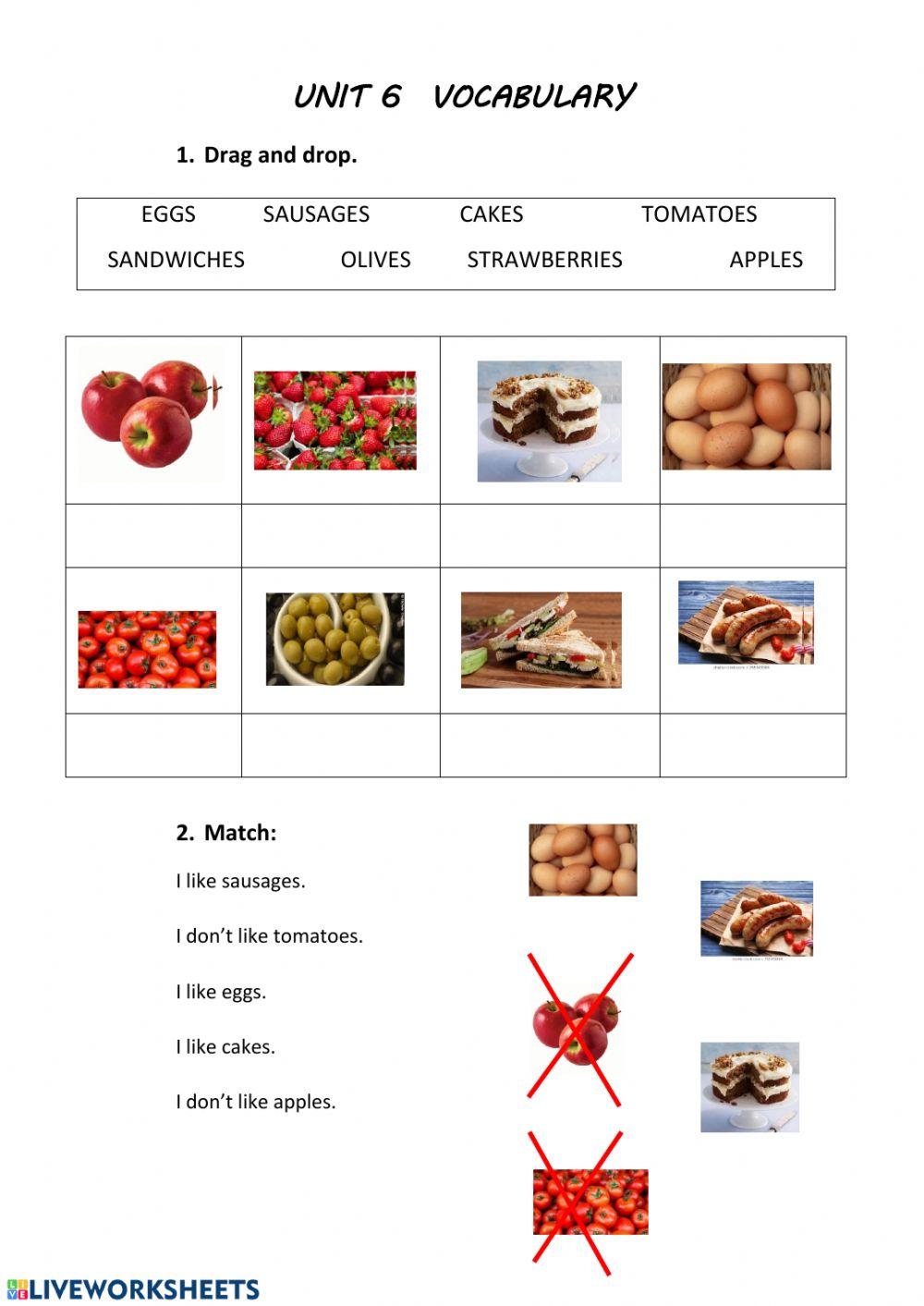 Unit 6 food vocabulary level 1 worksheet live worksheets
