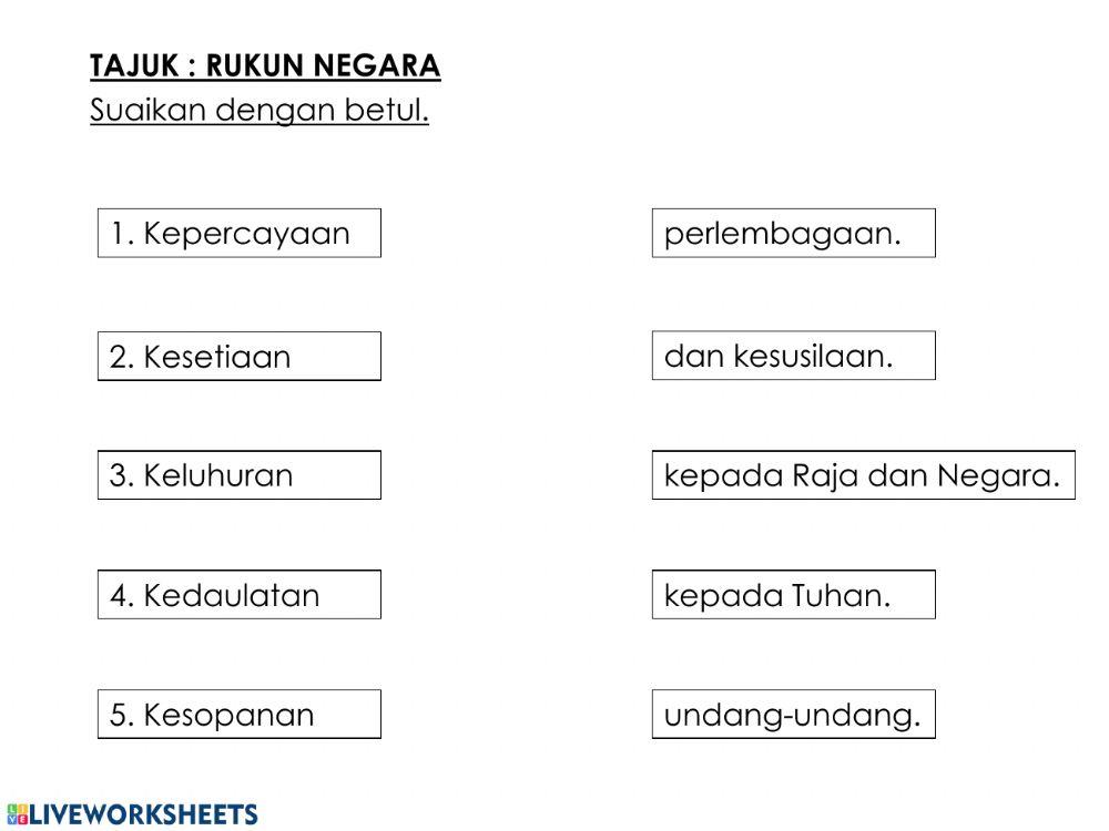 Rukun Negara interactive worksheet for 1-6