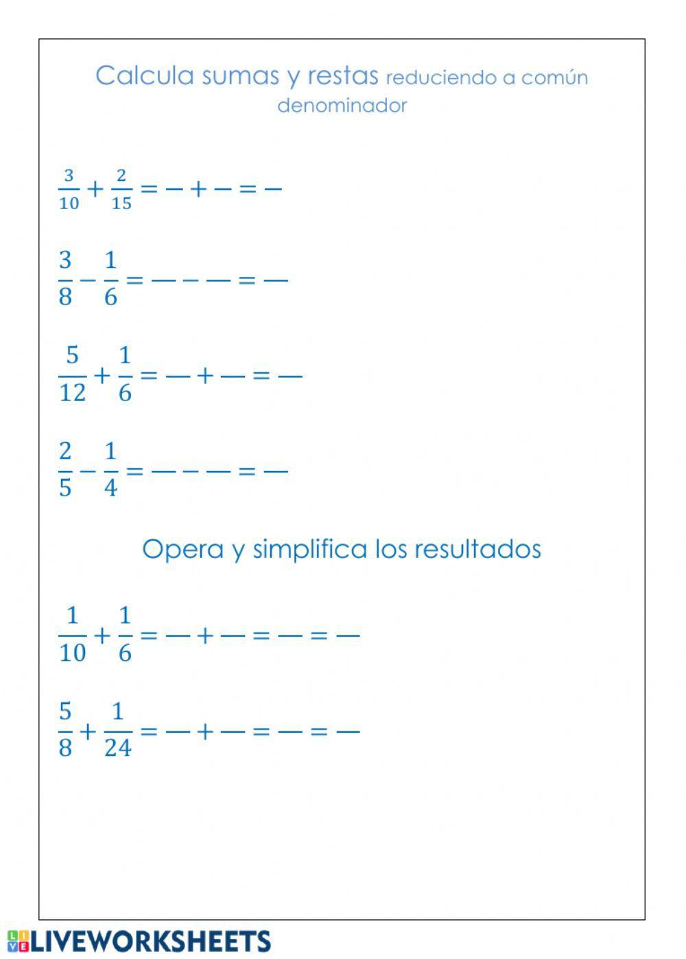 SUMA Y RESTA DE FRACCIONES