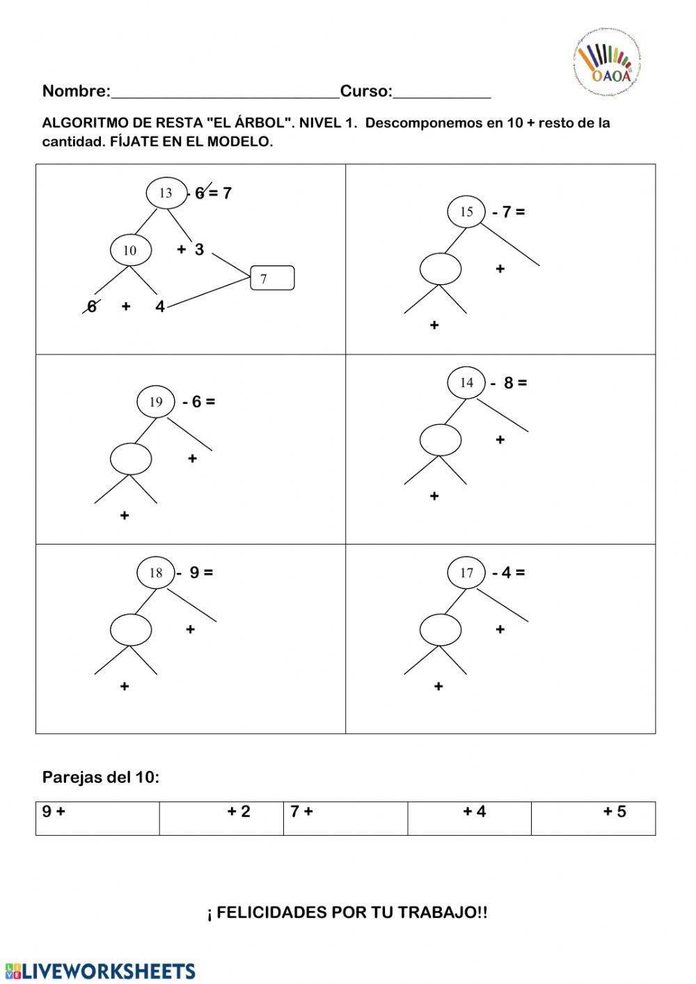 ALGORITMO DE RESTA EL ÁRBOL. NIVEL 1 OAOA