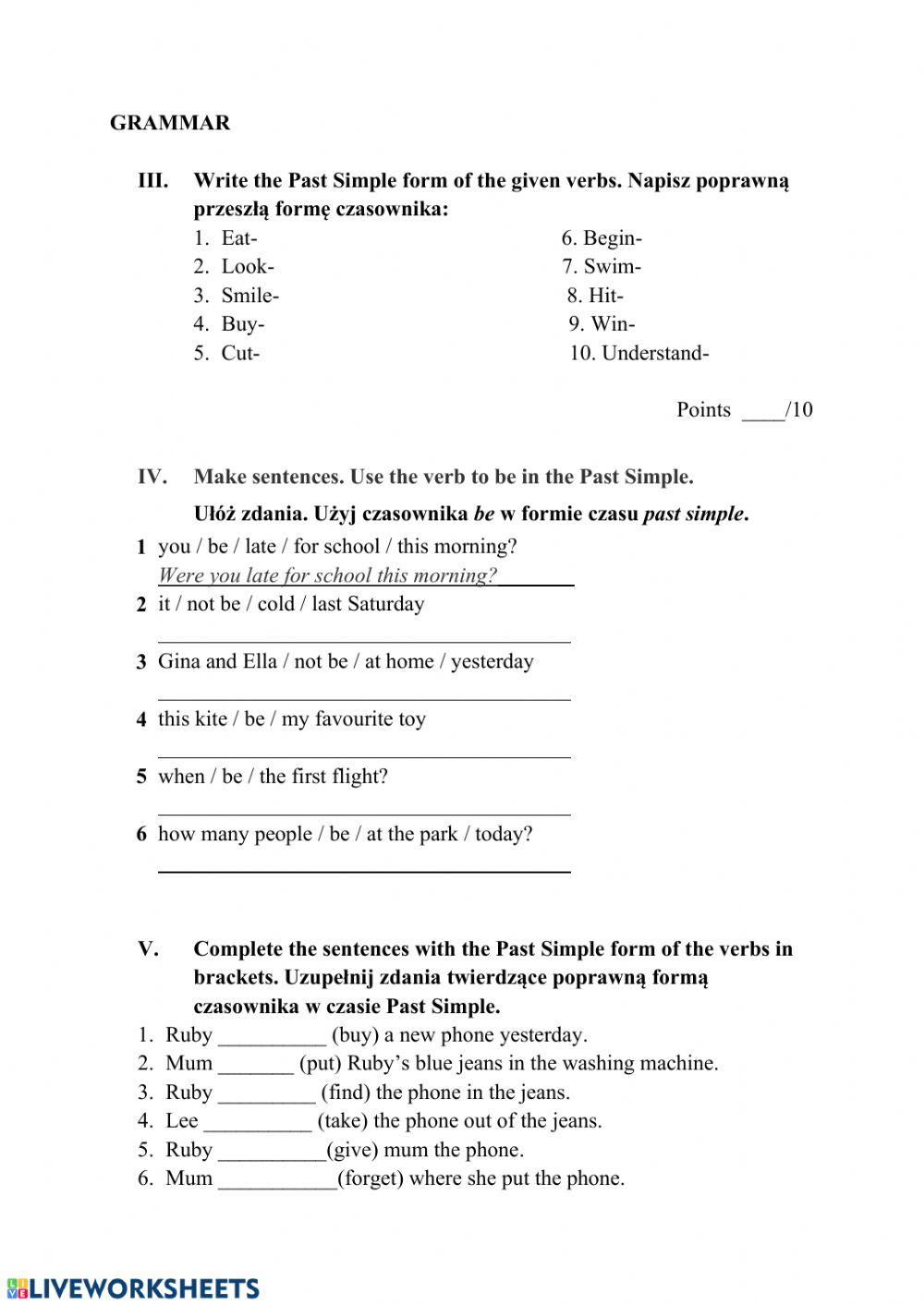 Verb patterns, past simple