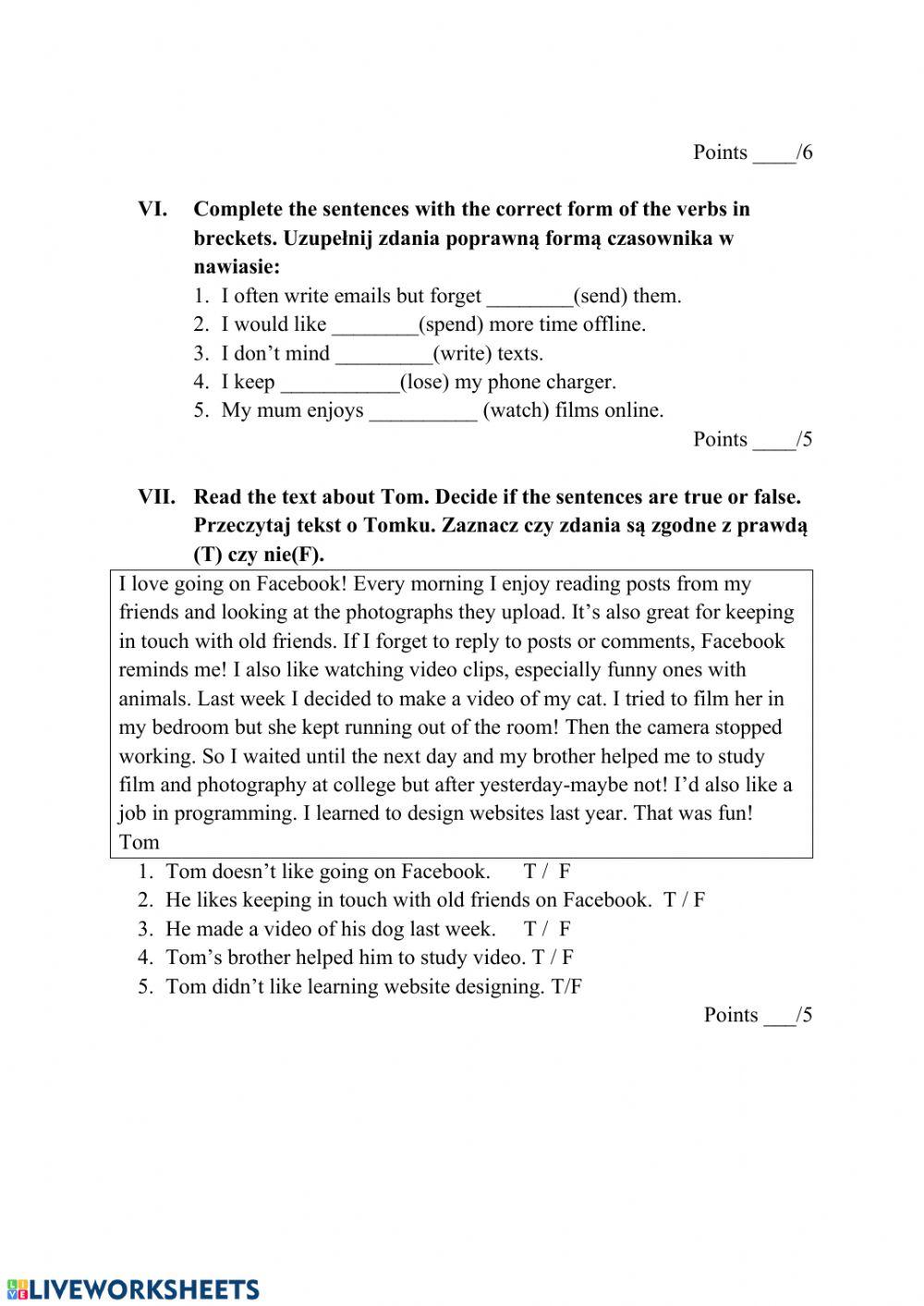 Verb patterns, past simple