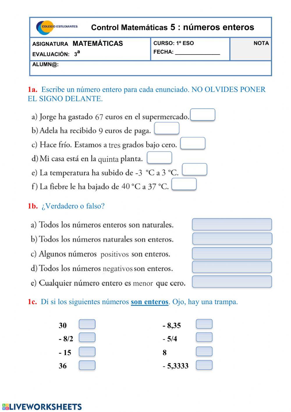 Control números enteros 1 (n)