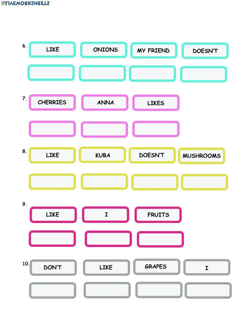 He likes - She doesn't like He likes - She doesn't like