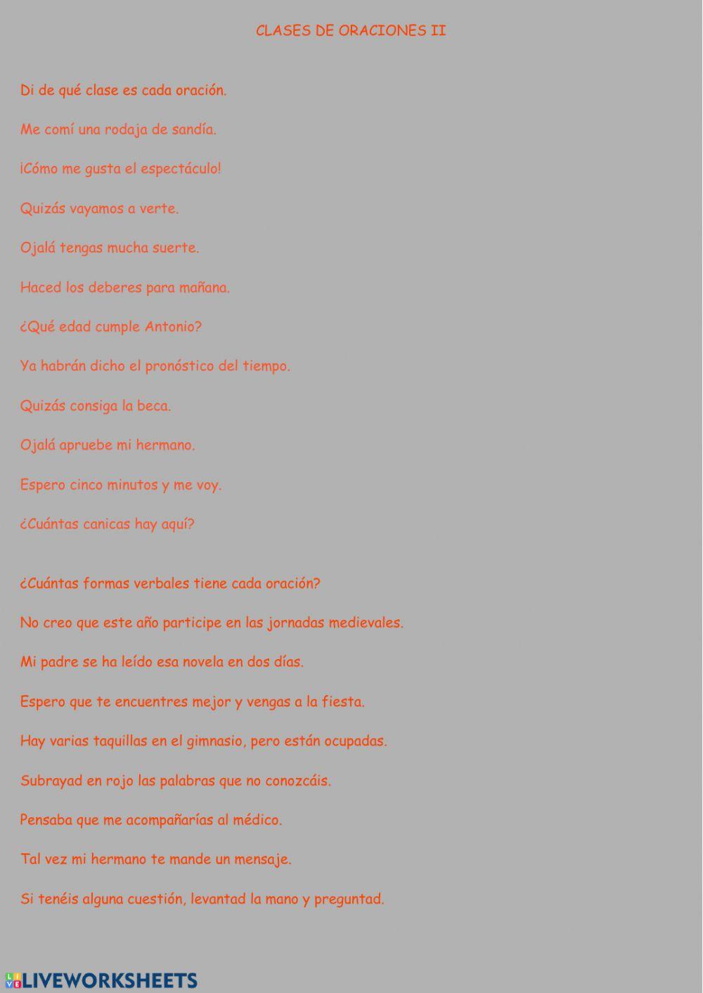 Clases de oraciones II