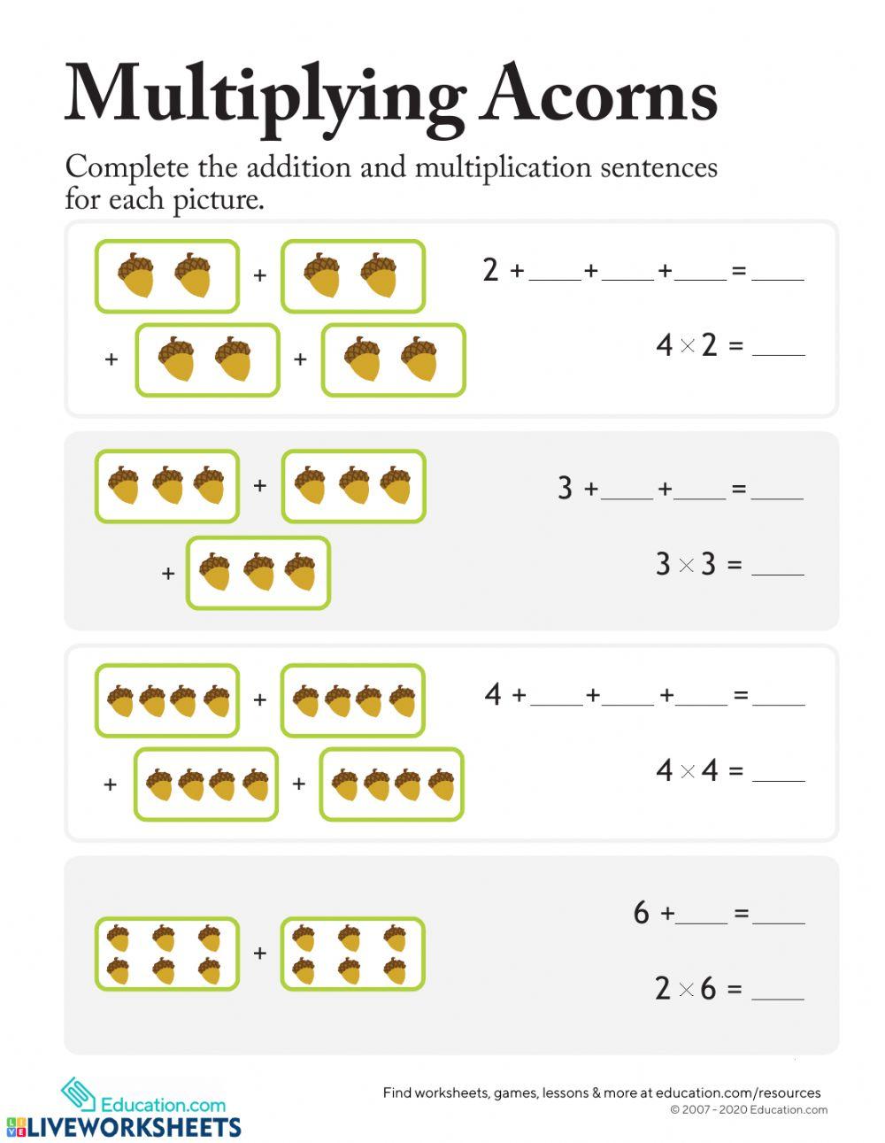 Multiplication as Repeated Addition worksheet Live Worksheets