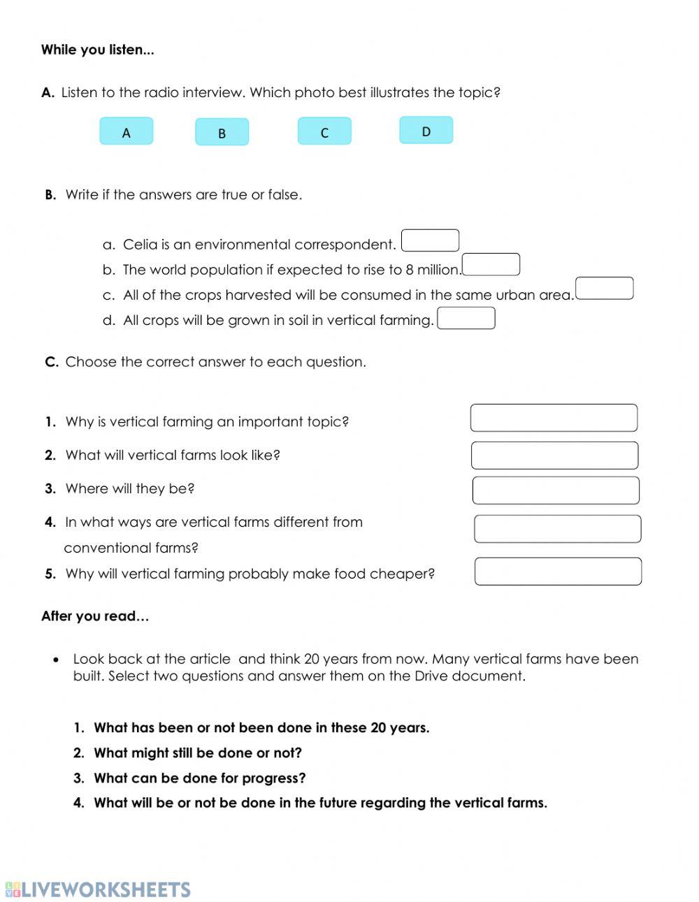 Reading-Listening worksheet unit 8 A Viewpoint